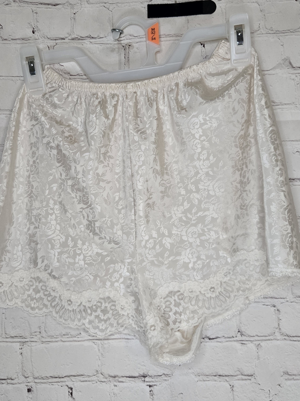 Lucie Ann II Vintage Ivory Satin Sleep Shorts Bloomers Coquette Lace Trim Front